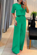 Moxidress Crewneck Short Sleeve Crop Top Wide Leg Palazzo Pants Outfits Set