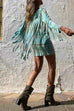 Moxidress Tie Dye Long Sleeves Tassle Mini Dress