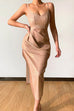 Moxidress V Neck Side Split Ruched Glitter Cami Party Dress