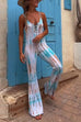 Moxidress Lace-up V Neck Flare Bottoms Tie Dye Skinny Cami Jumpsuit