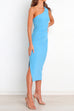 Moxidress One Shoulder Sleeveless Side Split Ruched Midi Dress