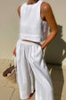 Moxidress Solid Crewneck Crop Tank Top Elastic Waist Wide Leg Pants Set