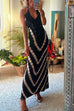 Moxidress Halter V Neck Ruffle Drape Front Printed Maxi Dress