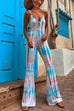 Moxidress Lace-up V Neck Flare Bottoms Tie Dye Skinny Cami Jumpsuit