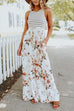 Moxidress Sleeveless Stripes Splice Floral Maxi Dress