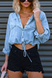 Moxidress Long Sleeves Drawstring Hem Cropped Denim Shirt