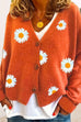 Moxidress V Neck Button Up Daisy Embroidery Sweater Cardigan