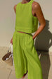 Moxidress Solid Crewneck Crop Tank Top Elastic Waist Wide Leg Pants Set