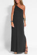 Moxidress Sleeveless One Shoulder Side Split Maxi Dress