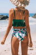 Moxidress V Neck High Waist Ruffle Printed Swimwear Set