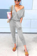 Moxidress V Neck Tie Waist Drawstring Joggers Jumpsuit